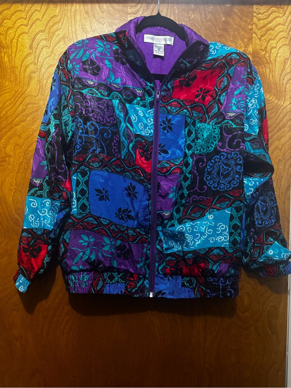 Amanda Smith Multicolor Patchwork  Bomber Jacket 90s Windbreaker